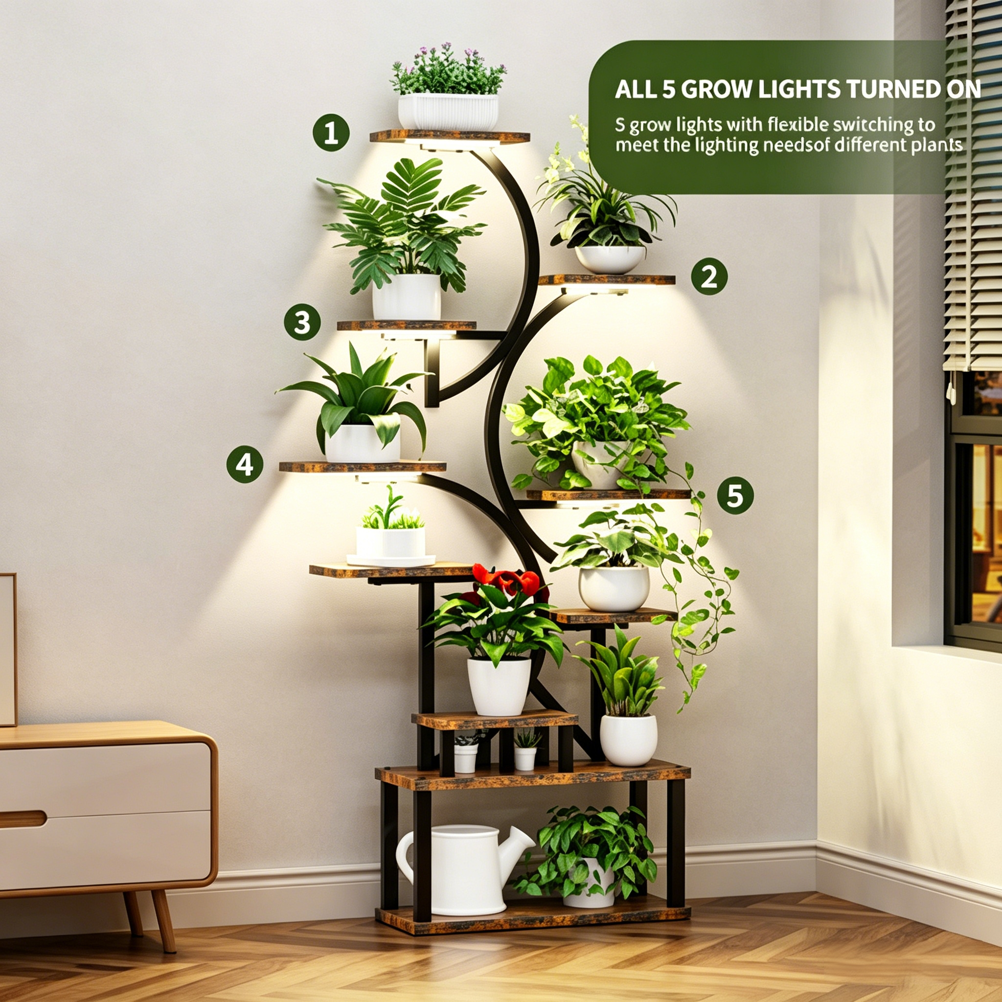 68.5" Tall 10-Tier Plant Stand with 5 Grow Lights