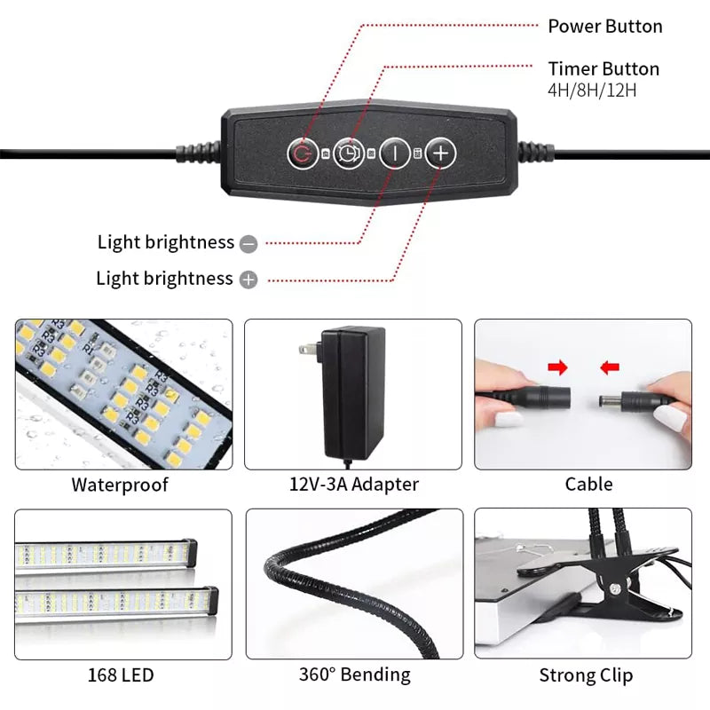 6000K Full Spectrum Clip Plant Growing Lamp with White Red LEDs for Indoor Plants
