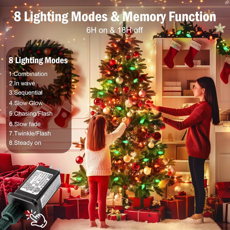 32ft 100 LED Outdoor String Lights with Timer and 8 Lighting Modes