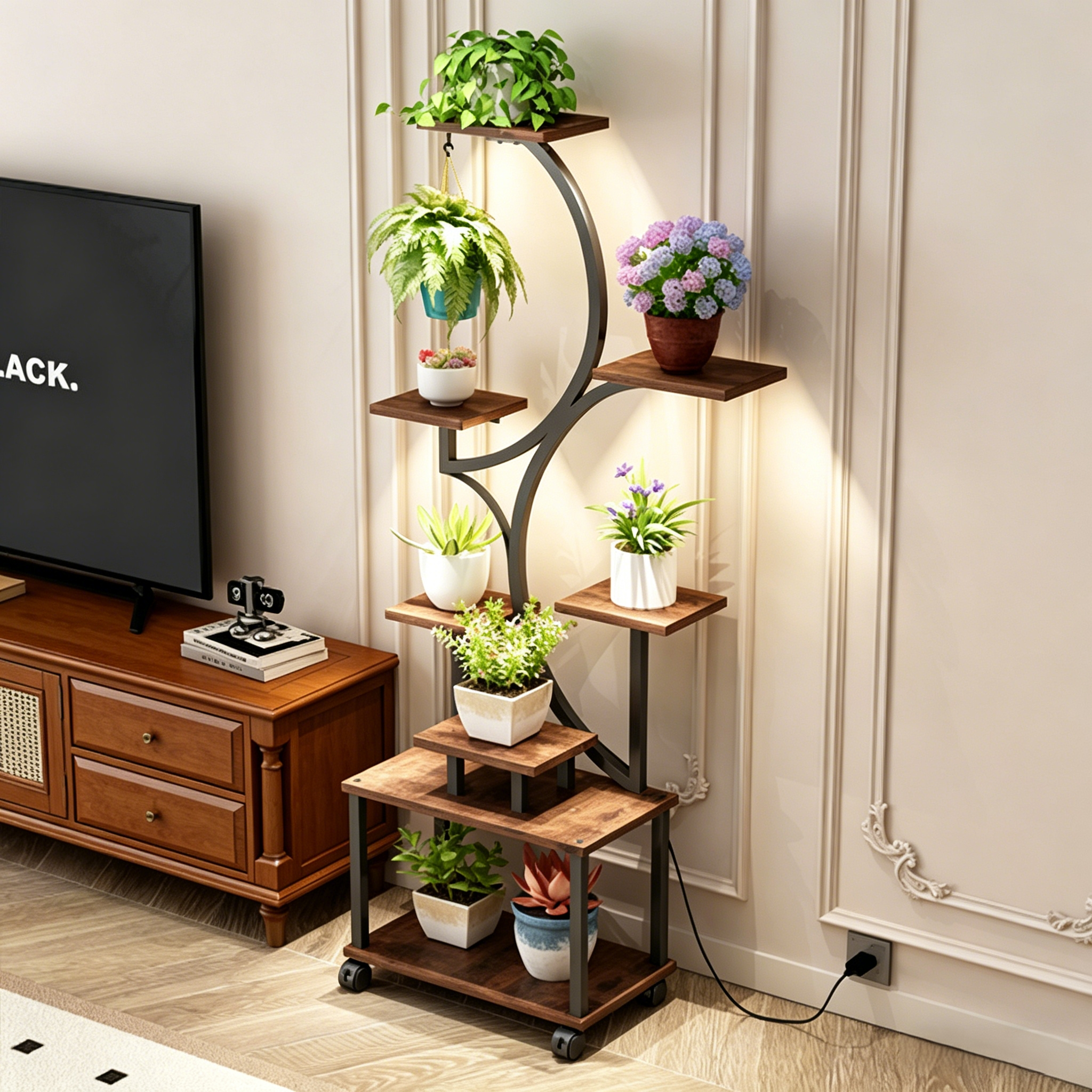 62" Tall Plant Shelf Lighted Corner Plant Stands for Indoor Growing