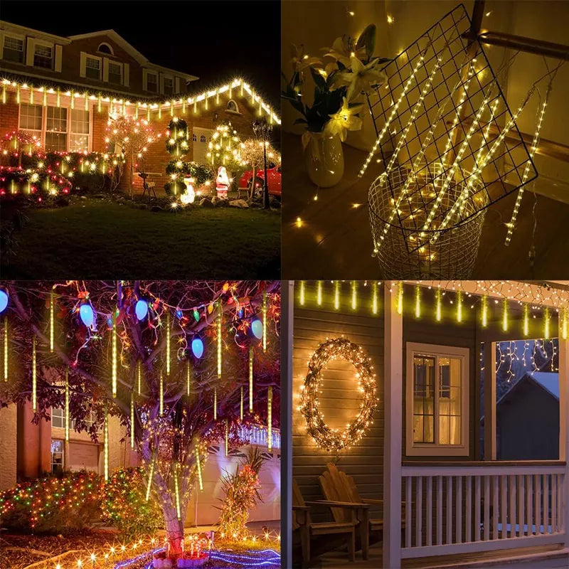 20 Tube Meteor Shower Lights Outdoor Christmas Decoration Icicle Lights
