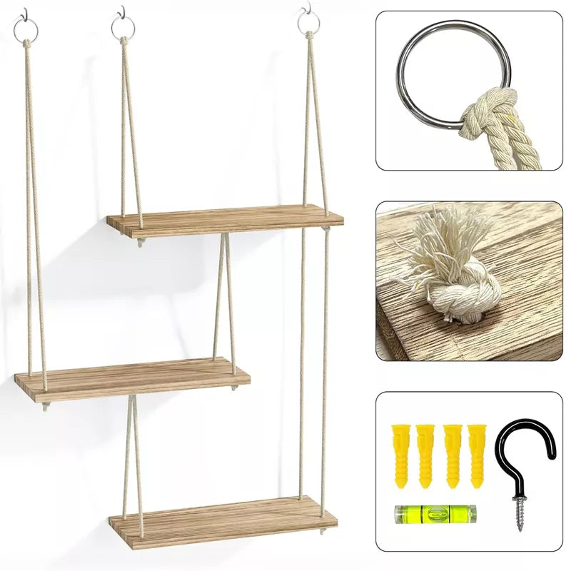 Hanging Shelves for Wall 3 Tier Boho