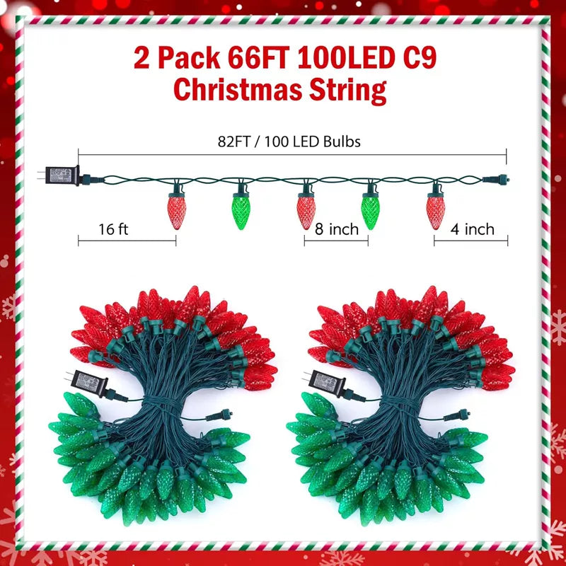 32ft 100 LED Outdoor String Lights with Timer and 8 Lighting Modes