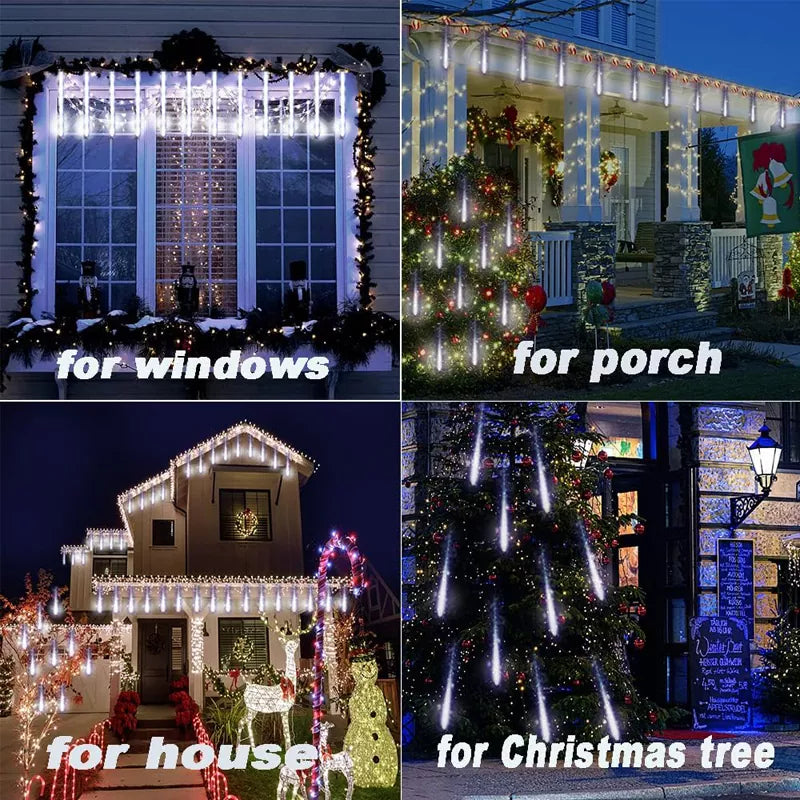 20 Tube Meteor Shower Lights Outdoor Christmas Decoration Icicle Lights