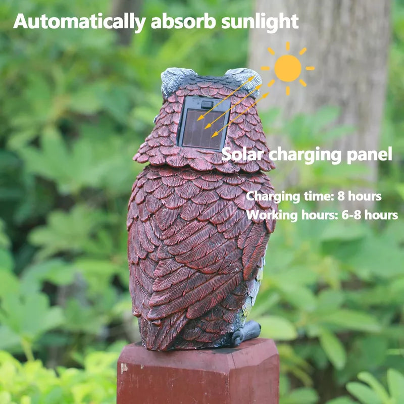 Garden Owl Statue Solar Powered Outdoor Figurine Light