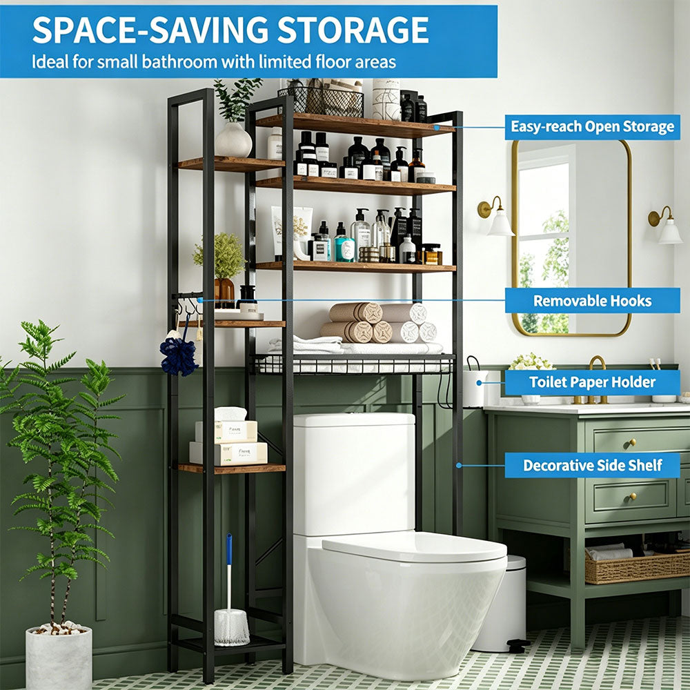 8-Tier Over The Toilet Storage with Side Rack