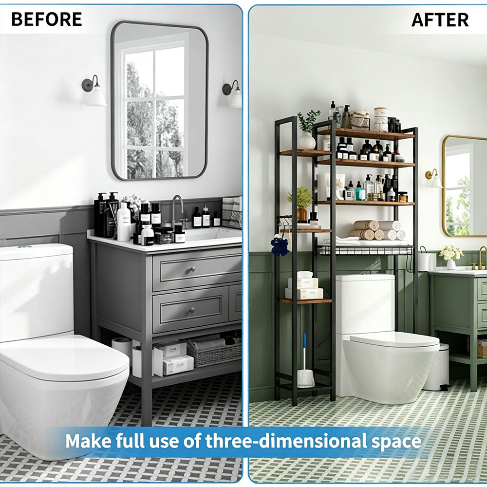 8-Tier Over The Toilet Storage with Side Rack