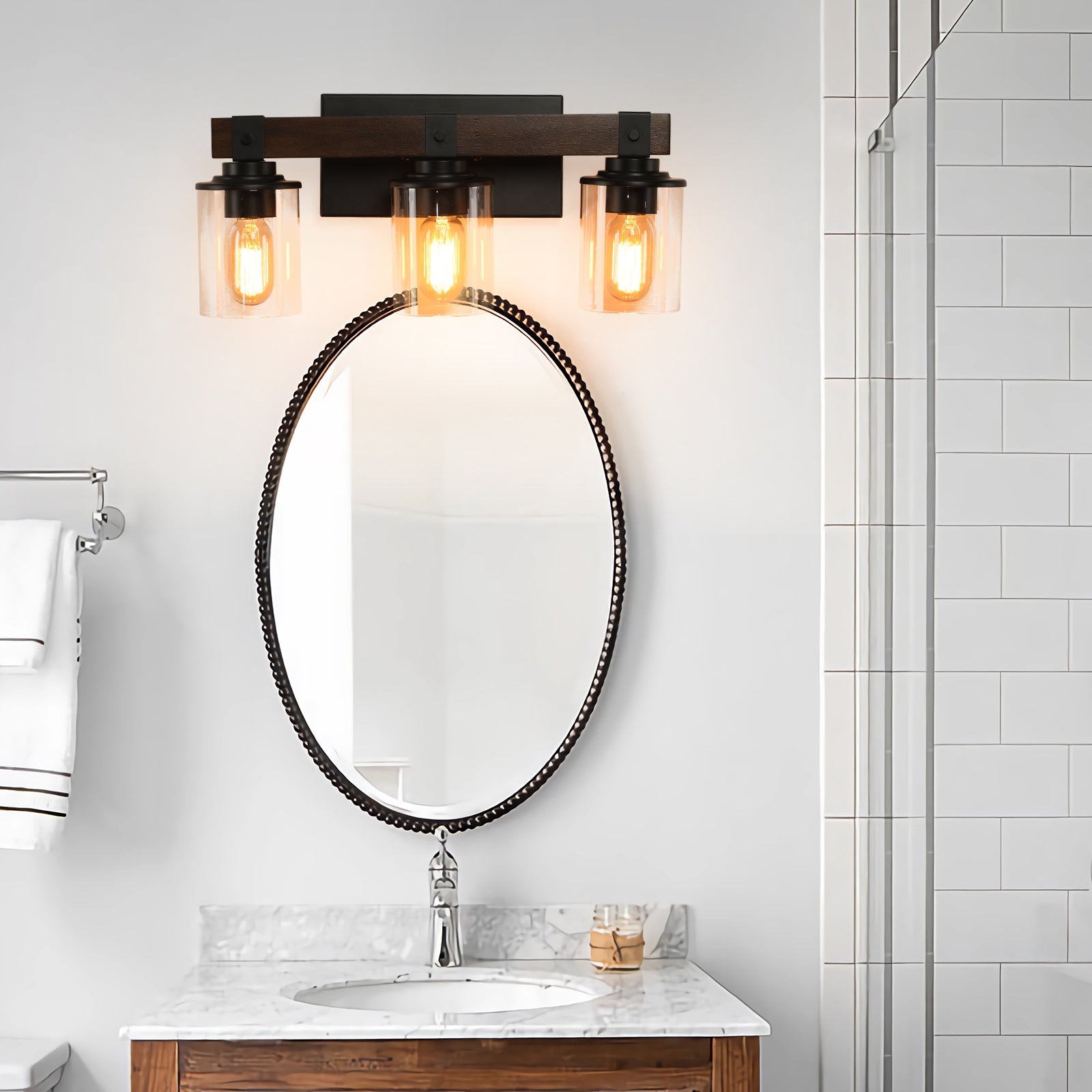 19" Rustic 3-Light Vanity Light Industrial Bathroom Wall Sconce