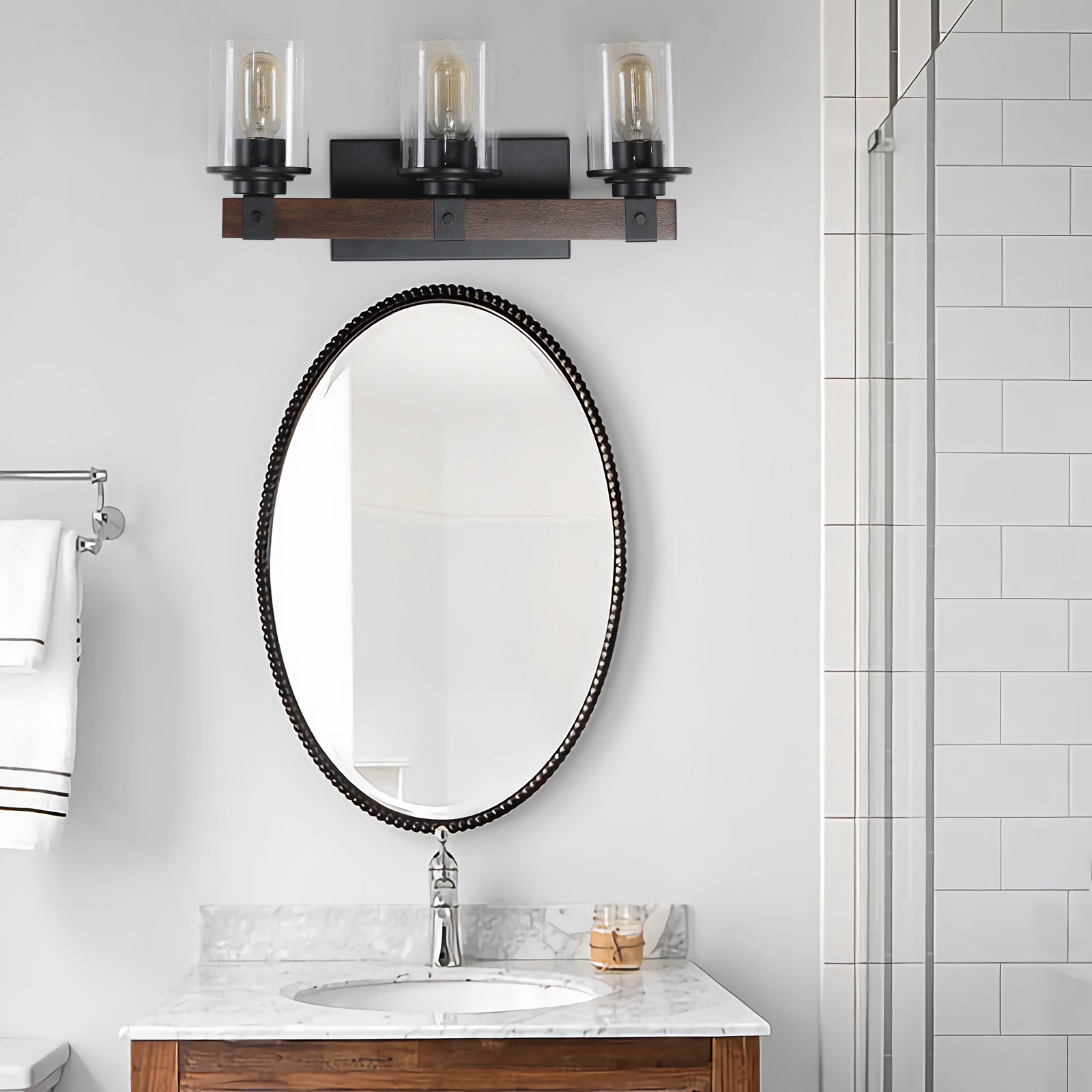 19" Rustic 3-Light Vanity Light Industrial Bathroom Wall Sconce