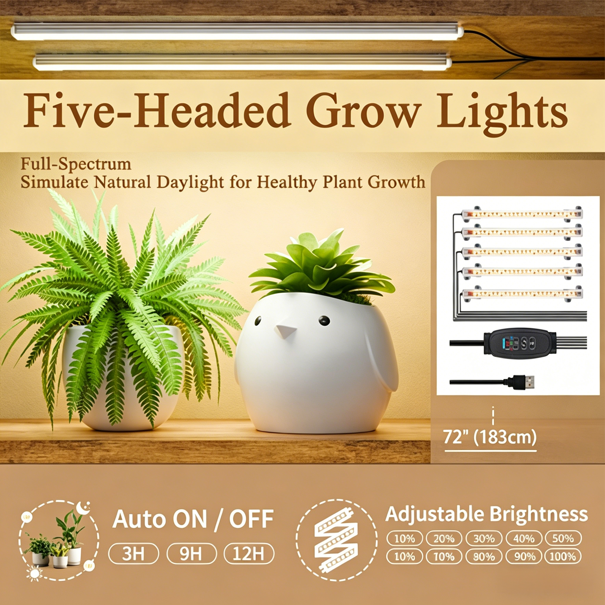 68.5" Tall 10-Tier Plant Stand with 5 Grow Lights