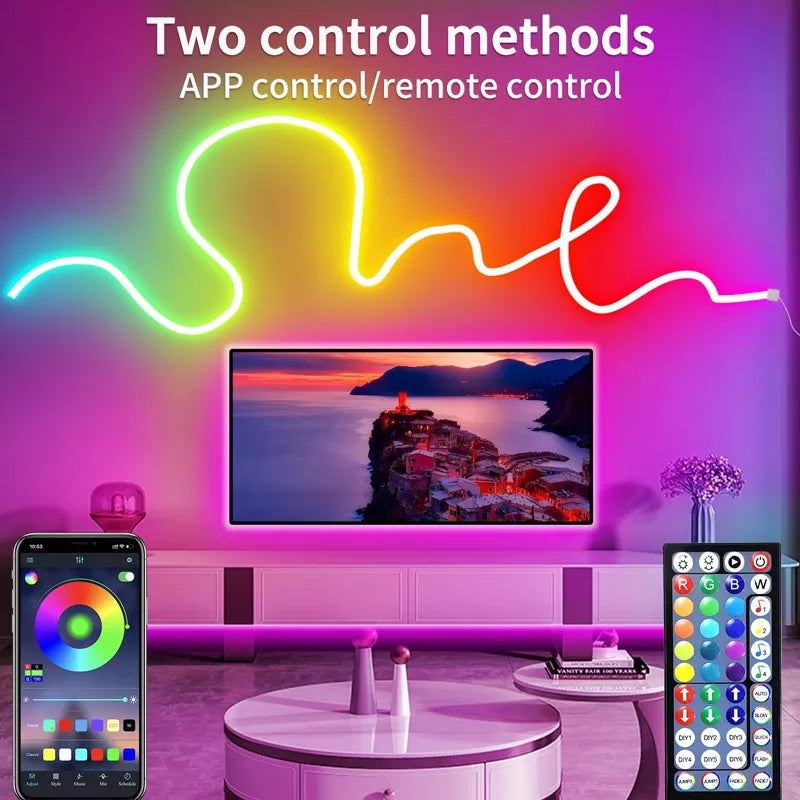 LED Neon Lights Strip 15M 24V RGB with Remote APP Control