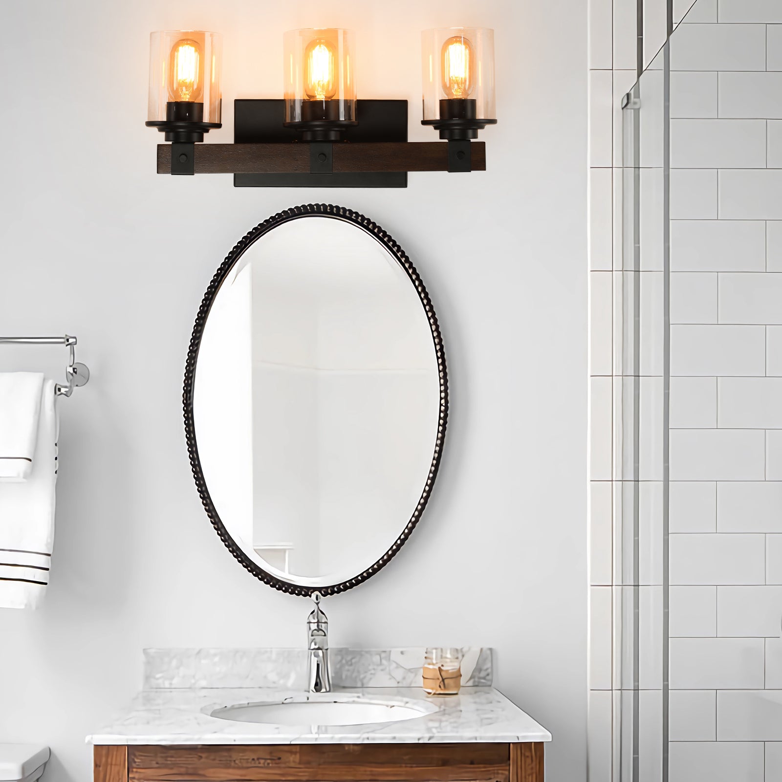 19" Rustic 3-Light Vanity Light Industrial Bathroom Wall Sconce