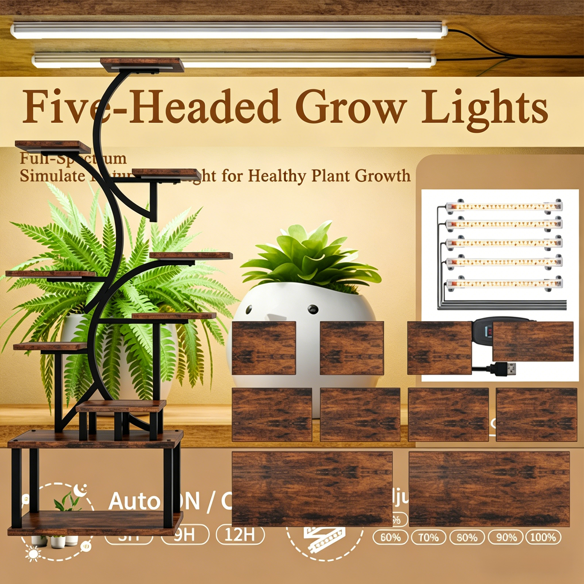 68.5" Tall 10-Tier Plant Stand with 5 Grow Lights
