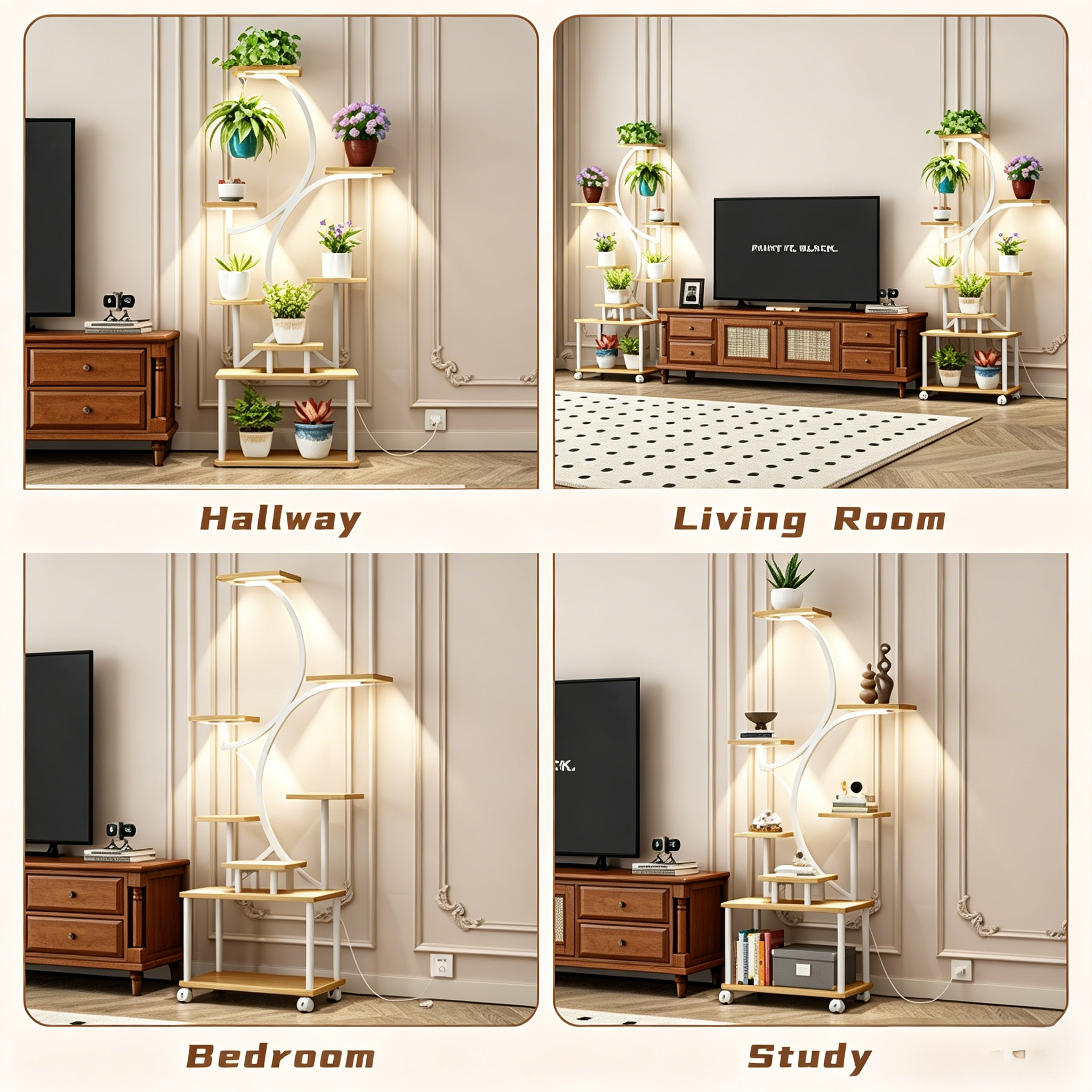 62" Tall 8-Tier Holder Plant Shelf Lighted Corner Plant Stands for Indoor Growing
