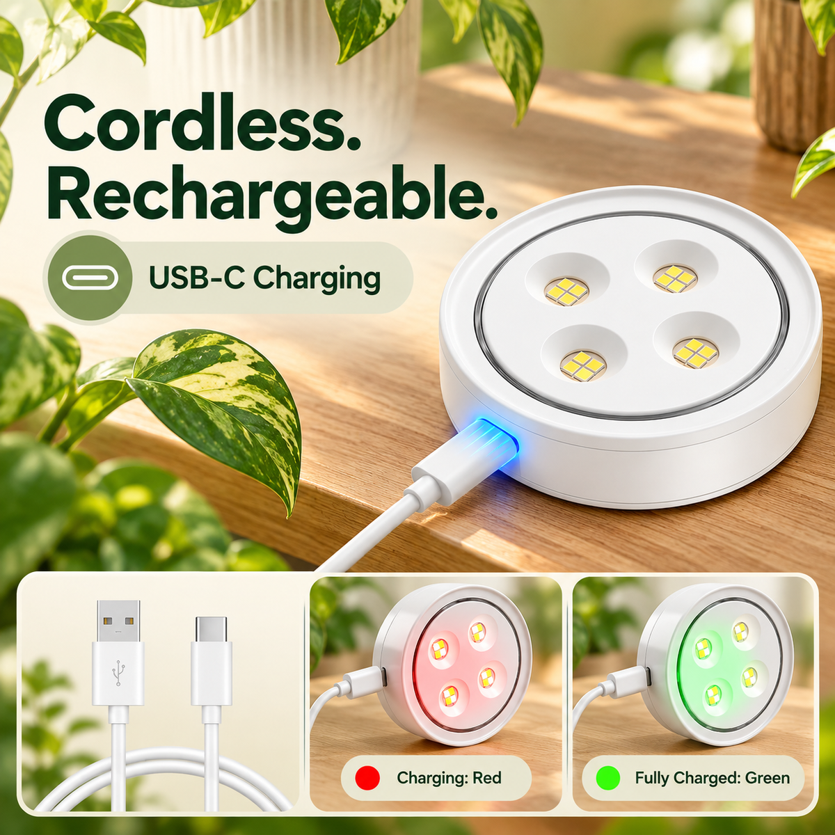 4 Pack Rechargeable Magnetic Grow Lights Full Spectrum Indoor Plants