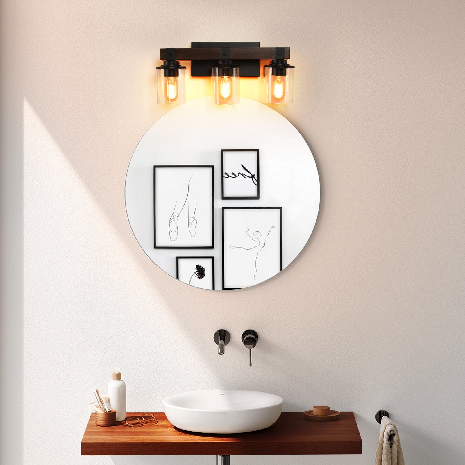 19" Rustic 3-Light Vanity Light Industrial Bathroom Wall Sconce