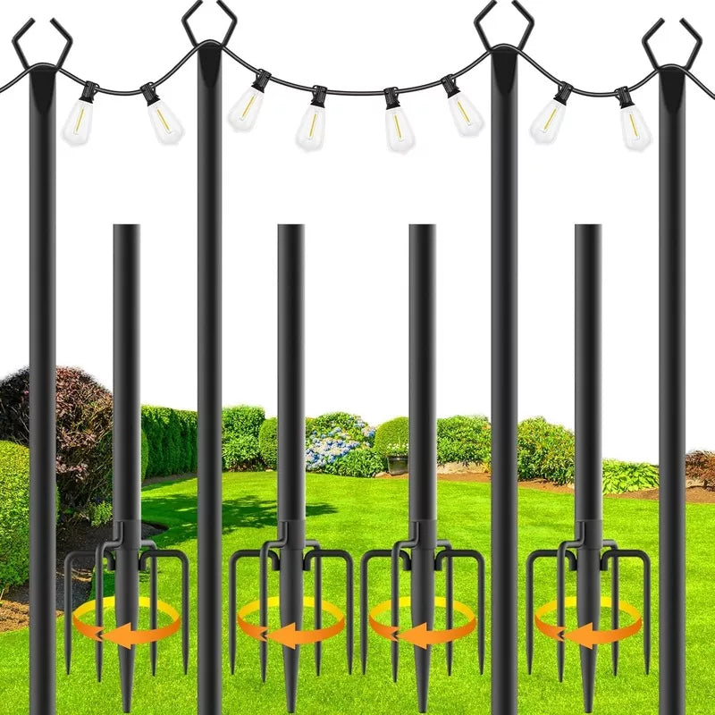 4 Pack 10Ft String Hanging Light Poles with Fork For Outdoor Patio Backyard