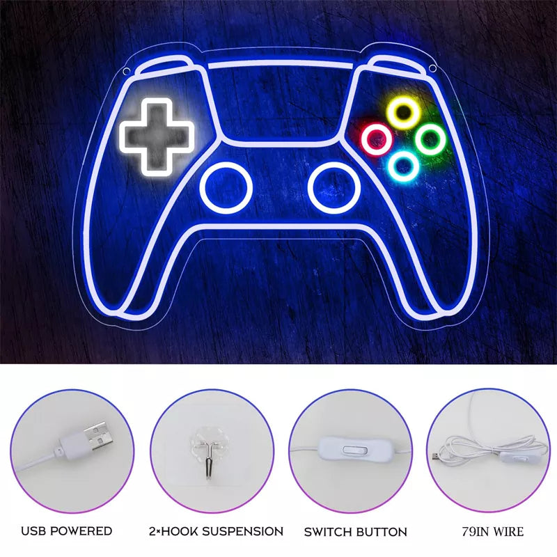 Gamepad Shaped LED Neon Sign for Gamer Room Decor