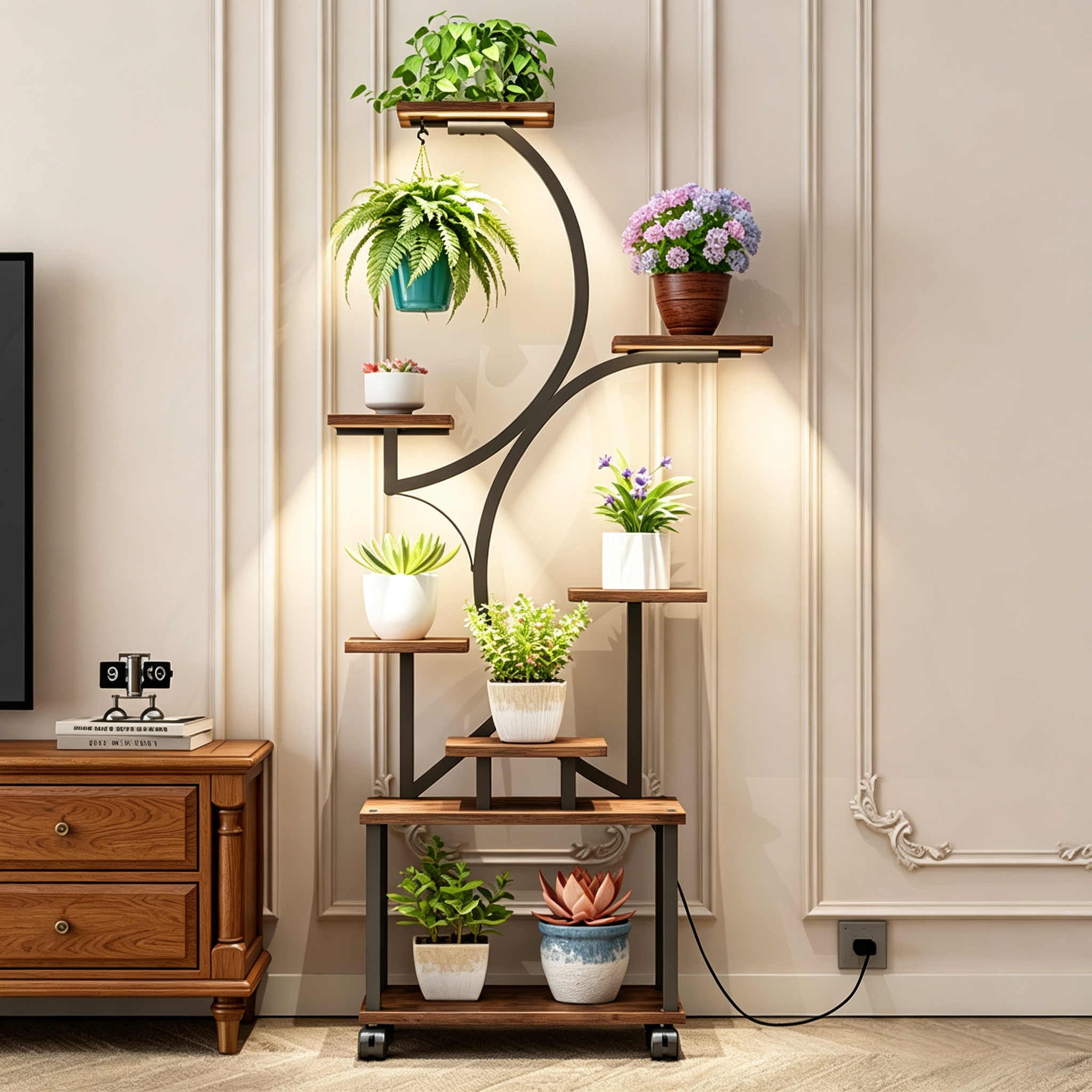 62" Tall Plant Shelf Lighted Corner Plant Stands for Indoor Growing