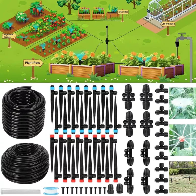 240FT Drip Irrigation System,Automatic Drip Irrigation Kit with 1/2 inch Hose