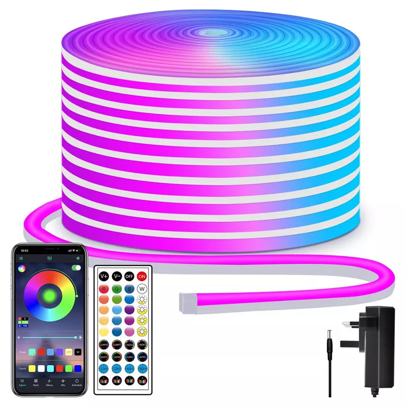 LED Neon Lights Strip 15M 24V RGB with Remote APP Control