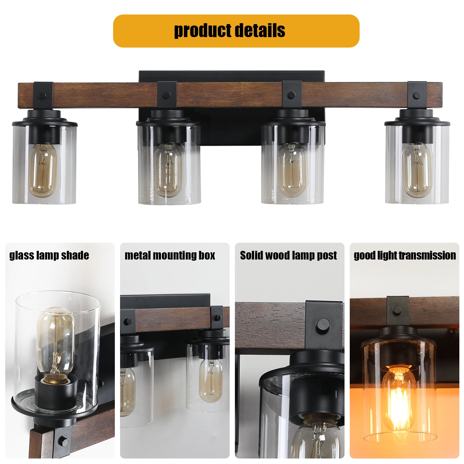27" Rustic 4-Light Vanity Light Industrial Bathroom Wall Sconce