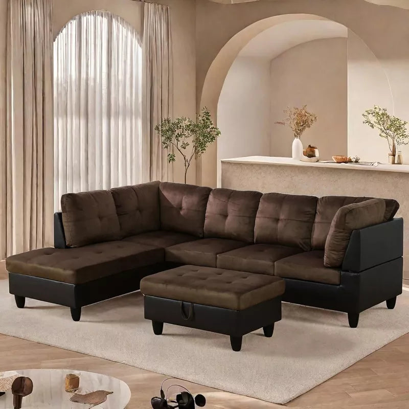 L Shaped Sectional Couches Sofa with Ottoman Storage