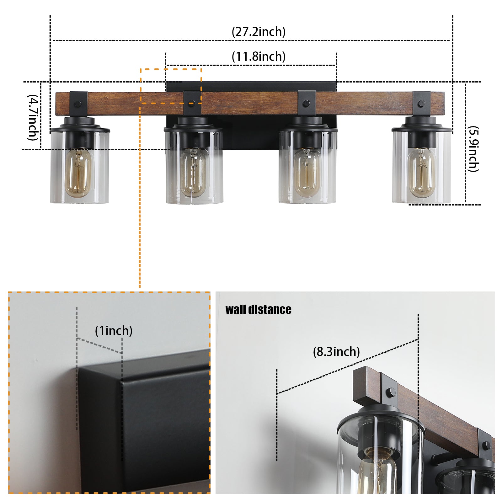 27" Rustic 4-Light Vanity Light Industrial Bathroom Wall Sconce