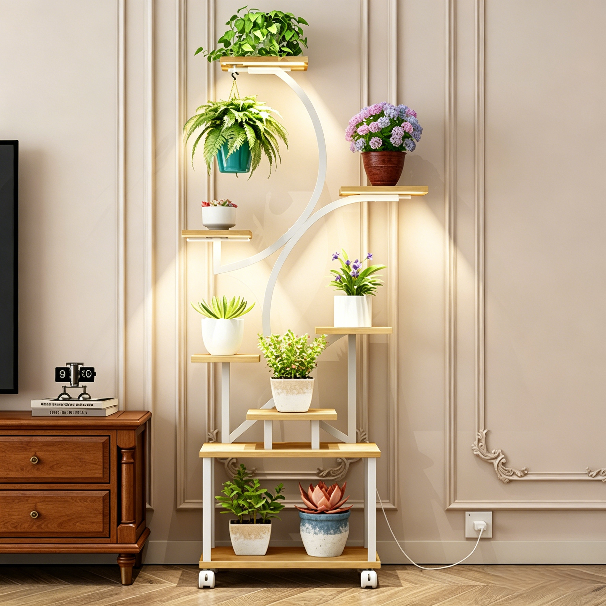 62" Tall 8-Tier Holder Plant Shelf Lighted Corner Plant Stands for Indoor Growing