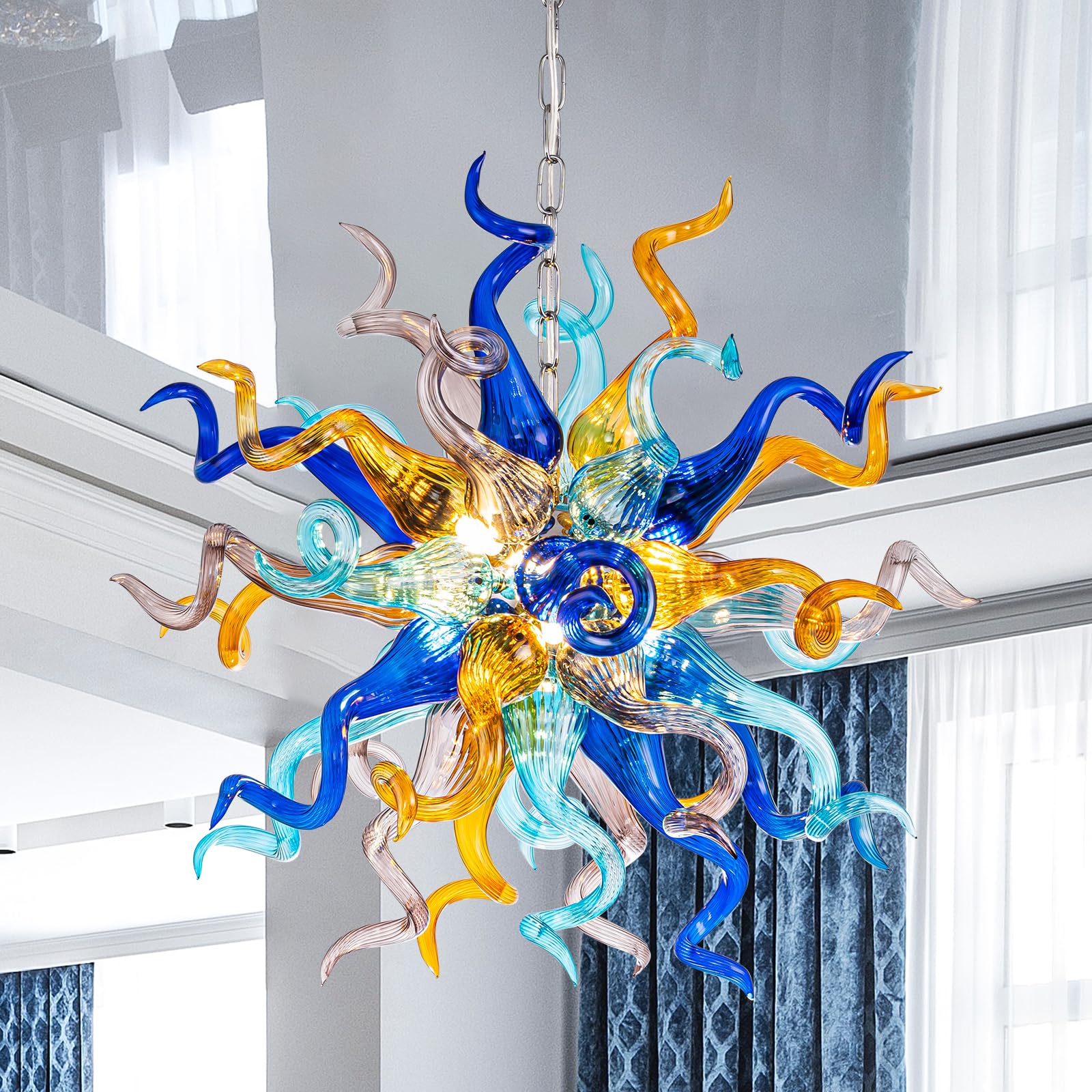 Sputnik Blown Glass Chandelier Multi-color Chihuly Style