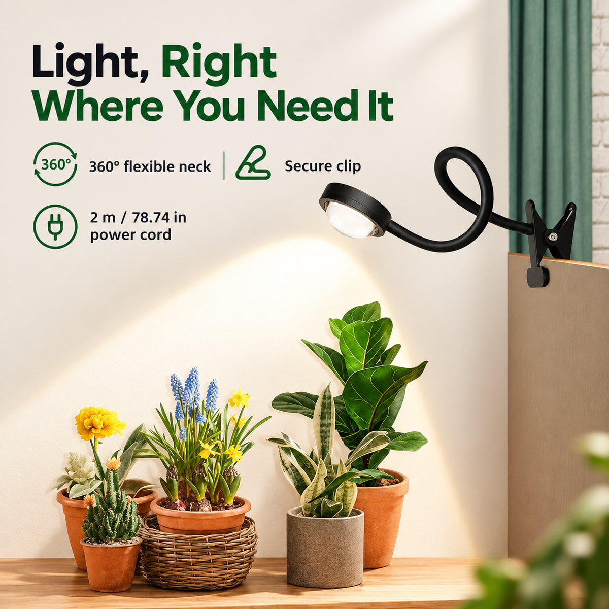 Full Spectrum Clip-On LED Grow Light for Indoor Succulents & Plants