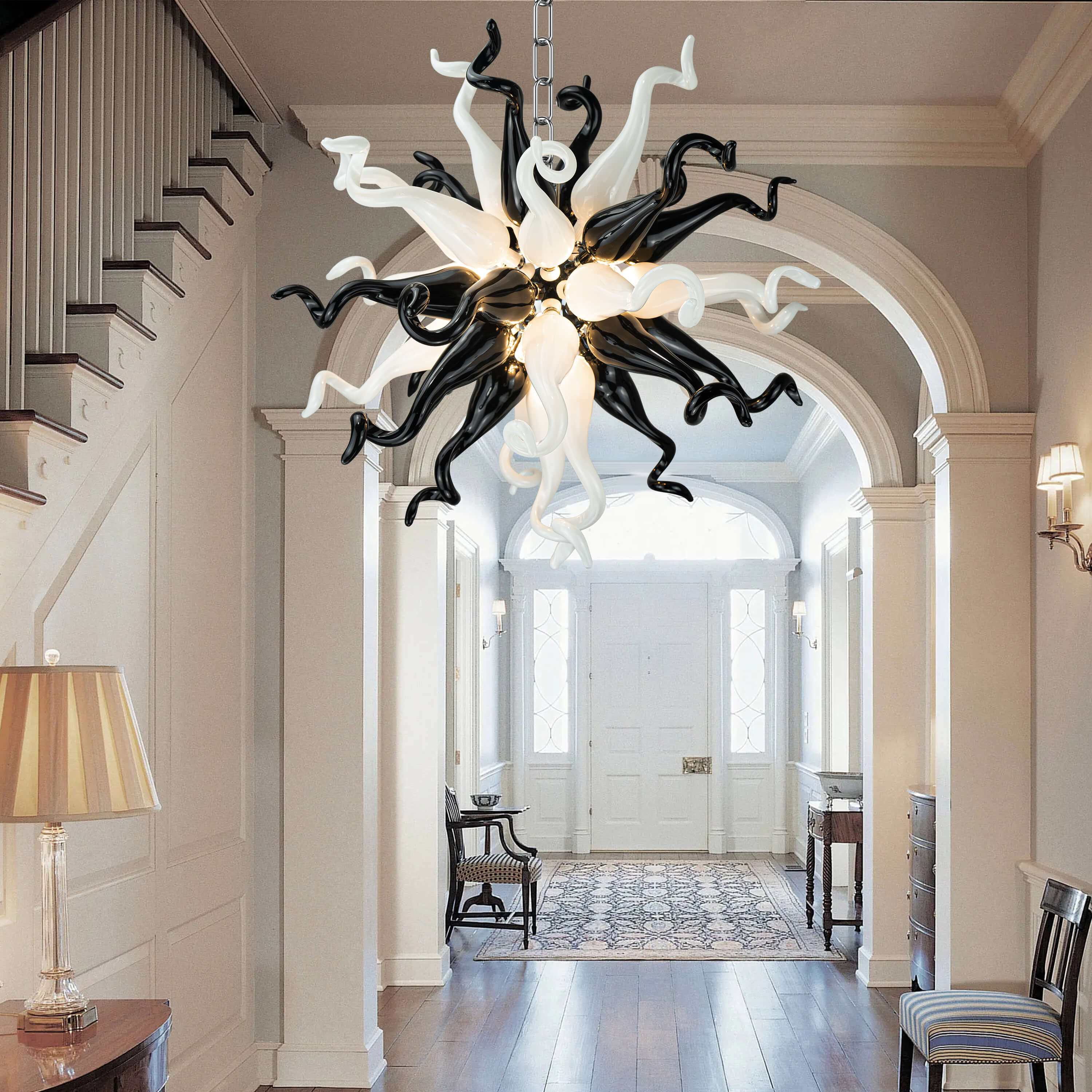 Starburst Blown Glass Chandelier Black And White Hand Blown