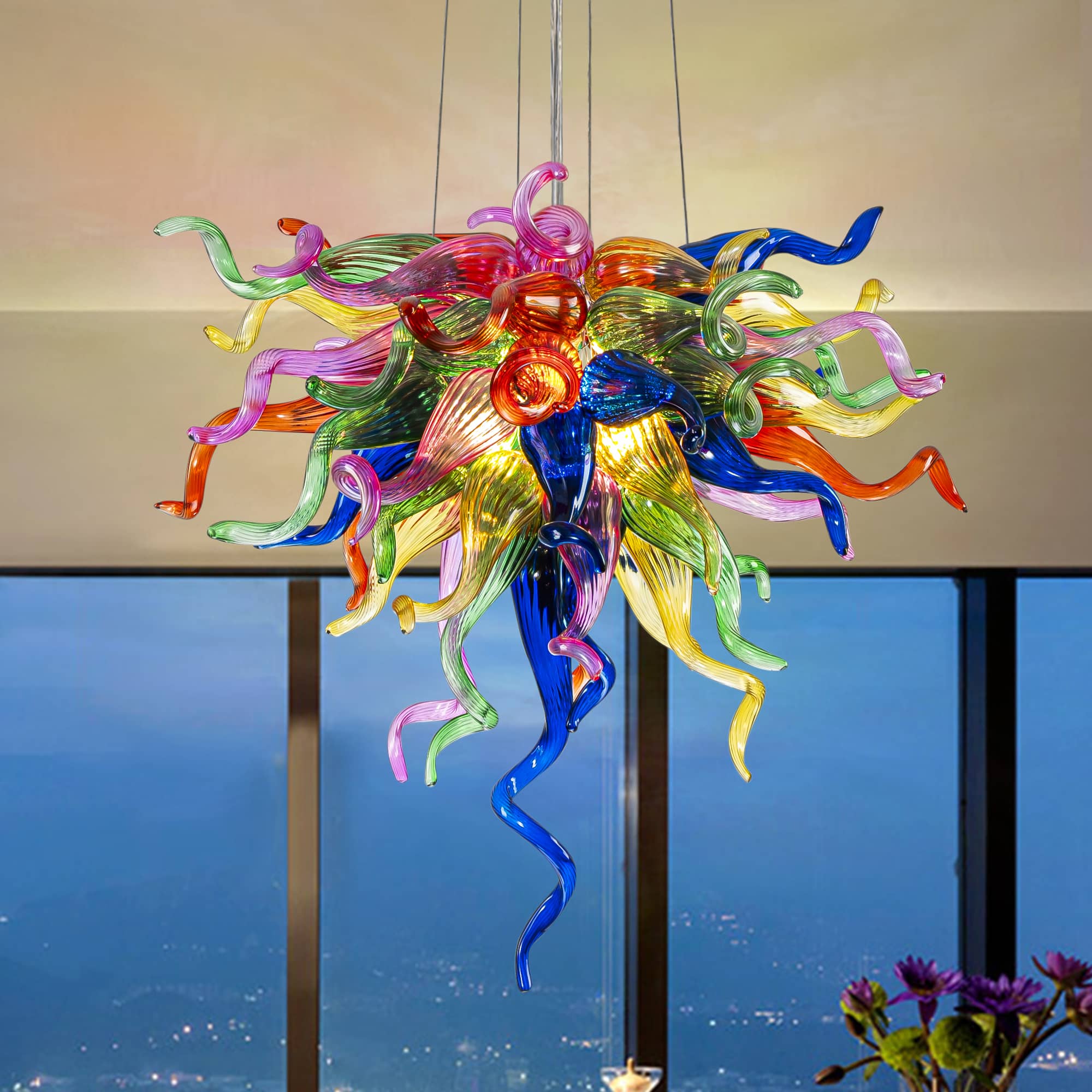 Multi-Colors Blown Glass Chandelier Chihuly Style