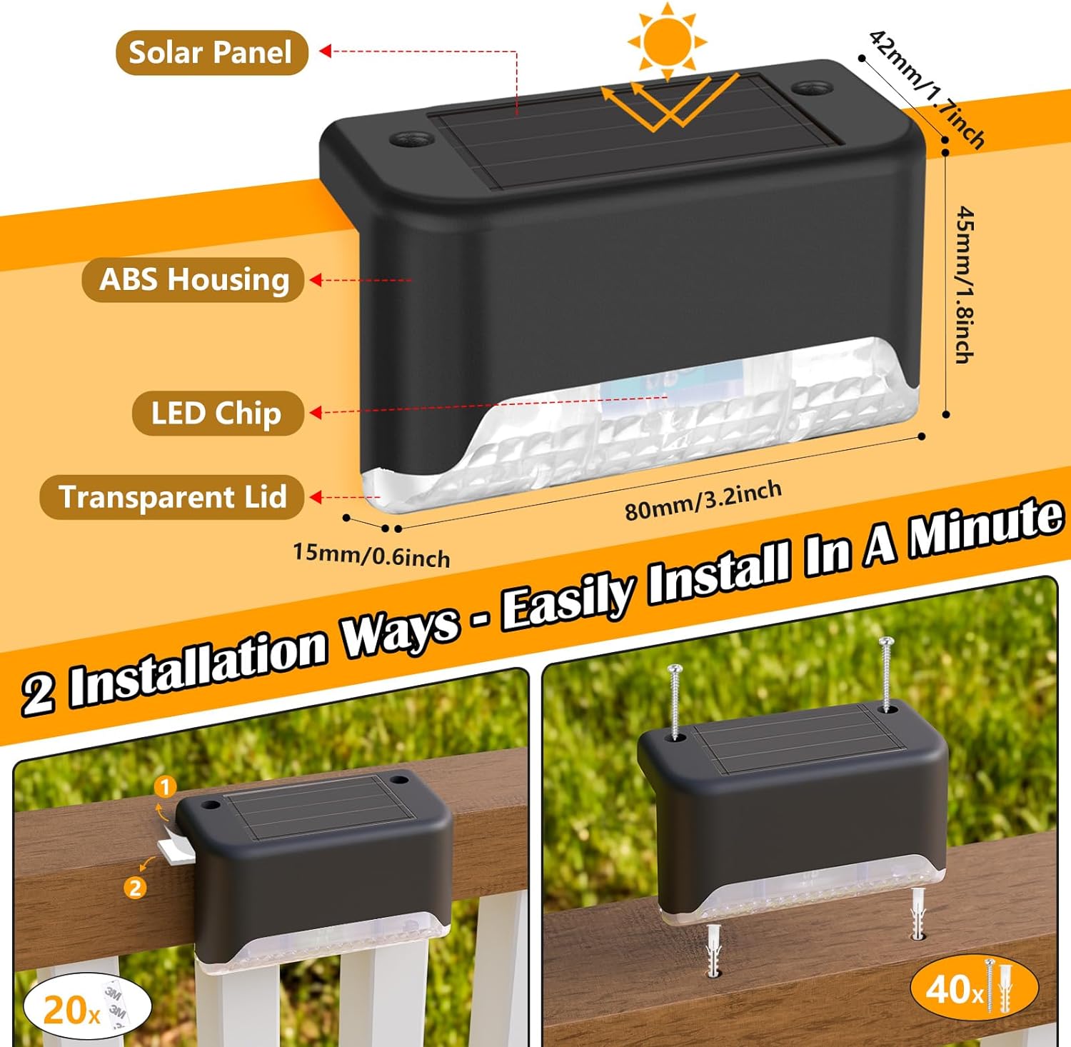20-Pack Waterproof LED Light Solar Powered Outdoor Step - ktvhomes