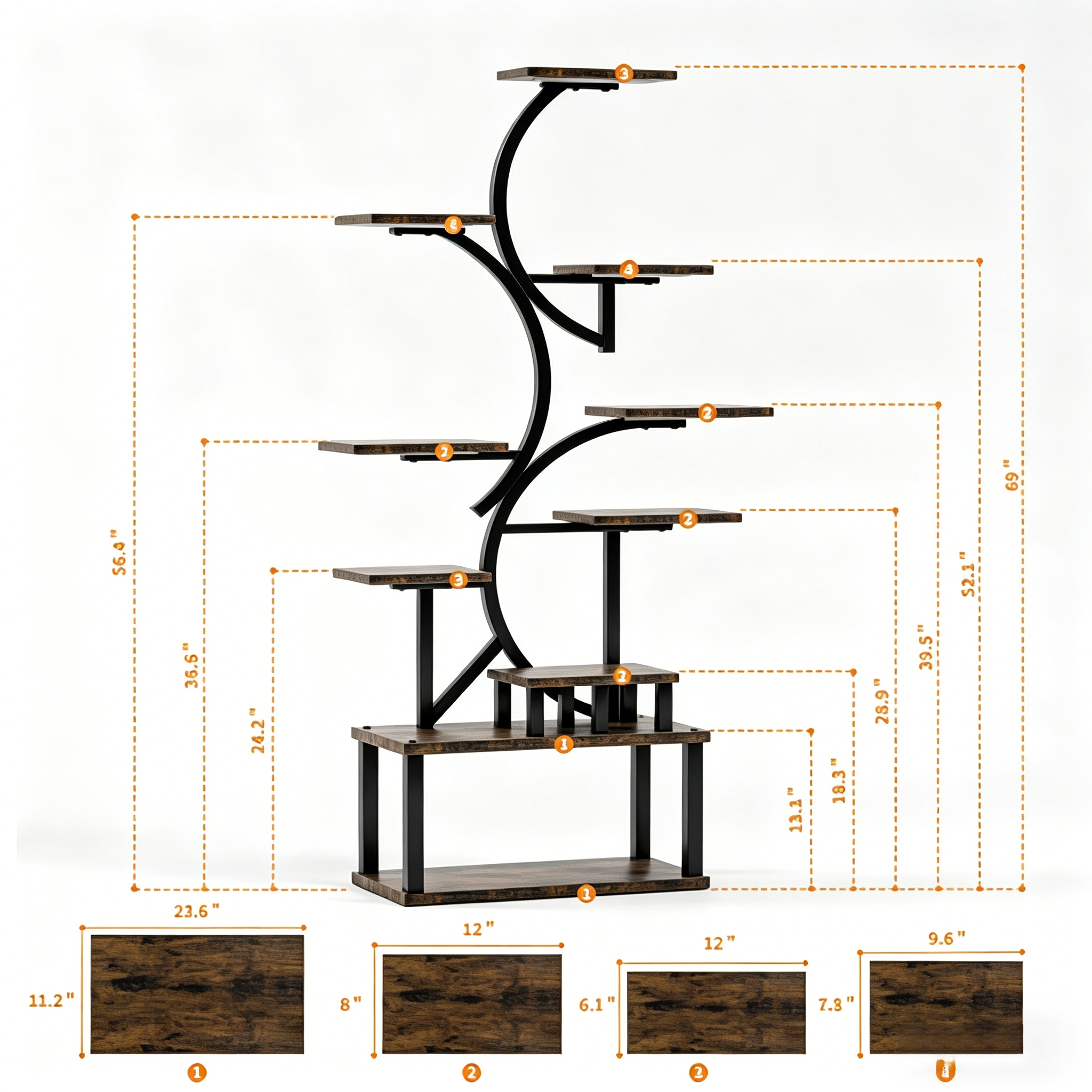 68.5" Tall 10-Tier Plant Stand with 5 Grow Lights