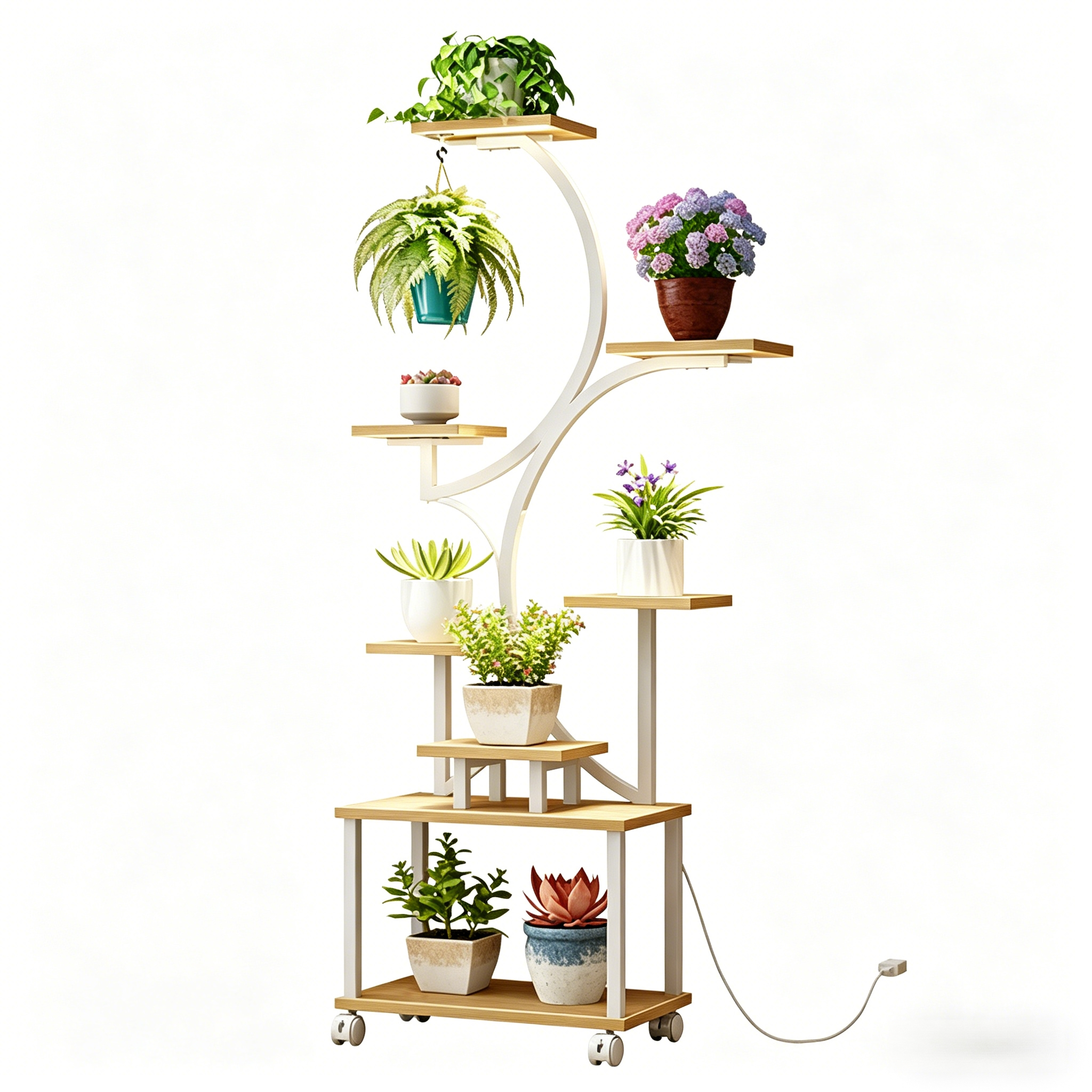 62" Tall 8-Tier Holder Plant Shelf Lighted Corner Plant Stands for Indoor Growing
