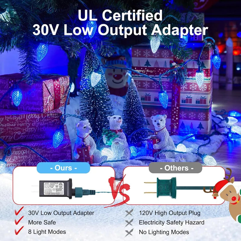 32ft 100 LED Outdoor String Lights with Timer and 8 Lighting Modes