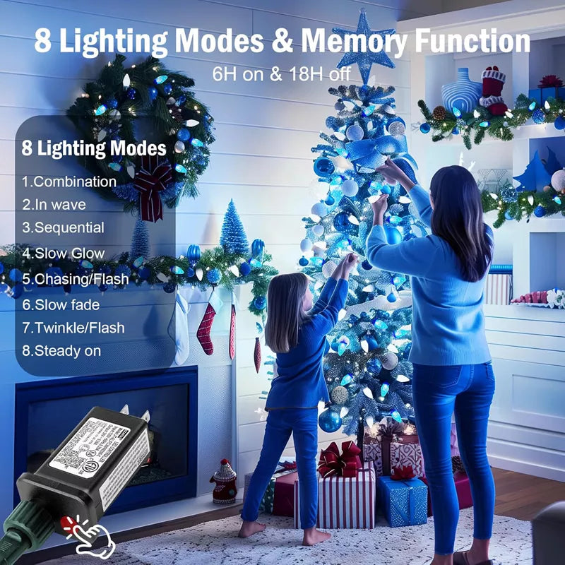 32ft 100 LED Outdoor String Lights with Timer and 8 Lighting Modes