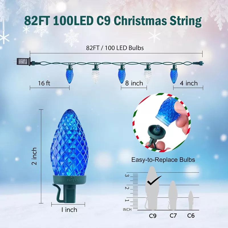 32ft 100 LED Outdoor String Lights with Timer and 8 Lighting Modes