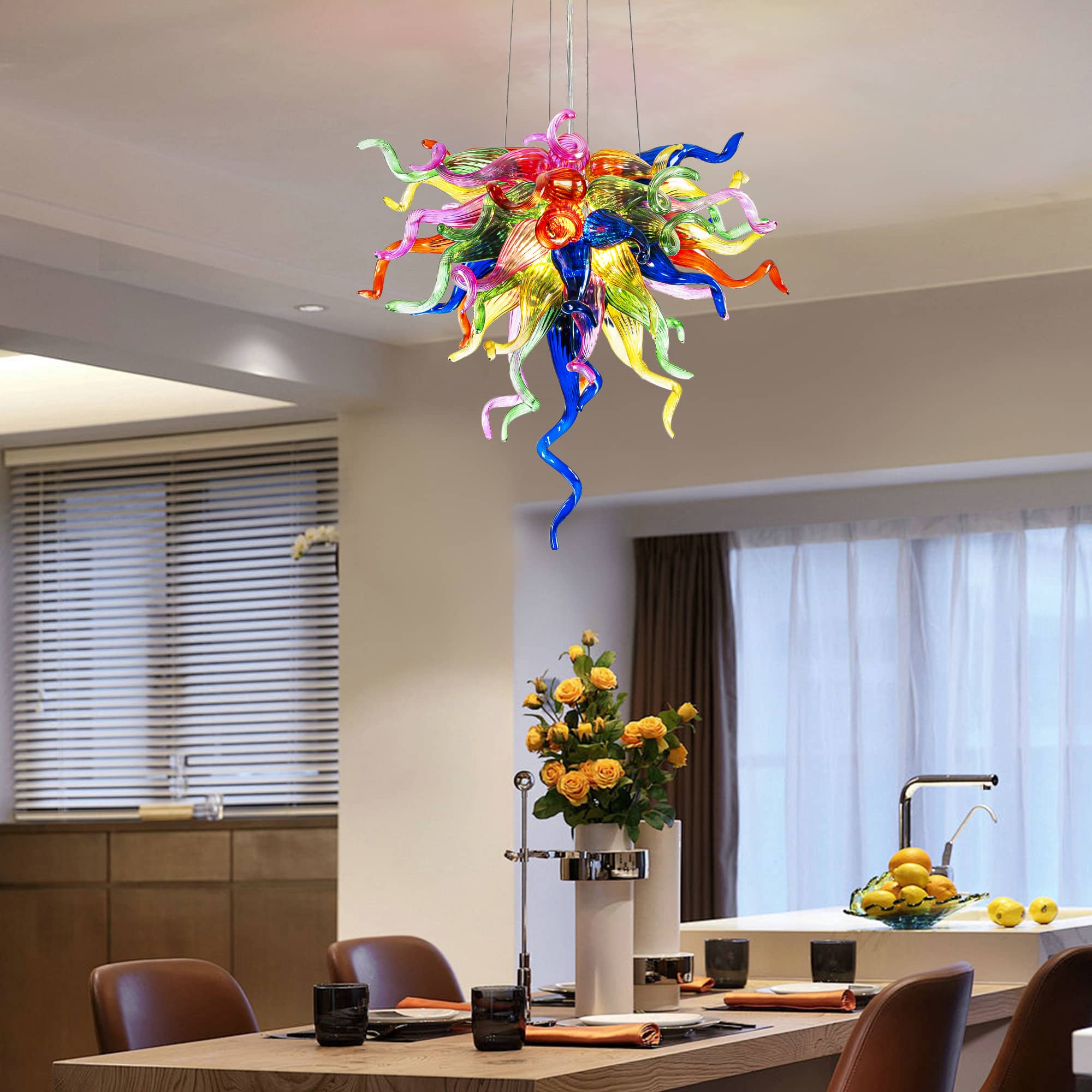Multi-Colors Blown Glass Chandelier Chihuly Style