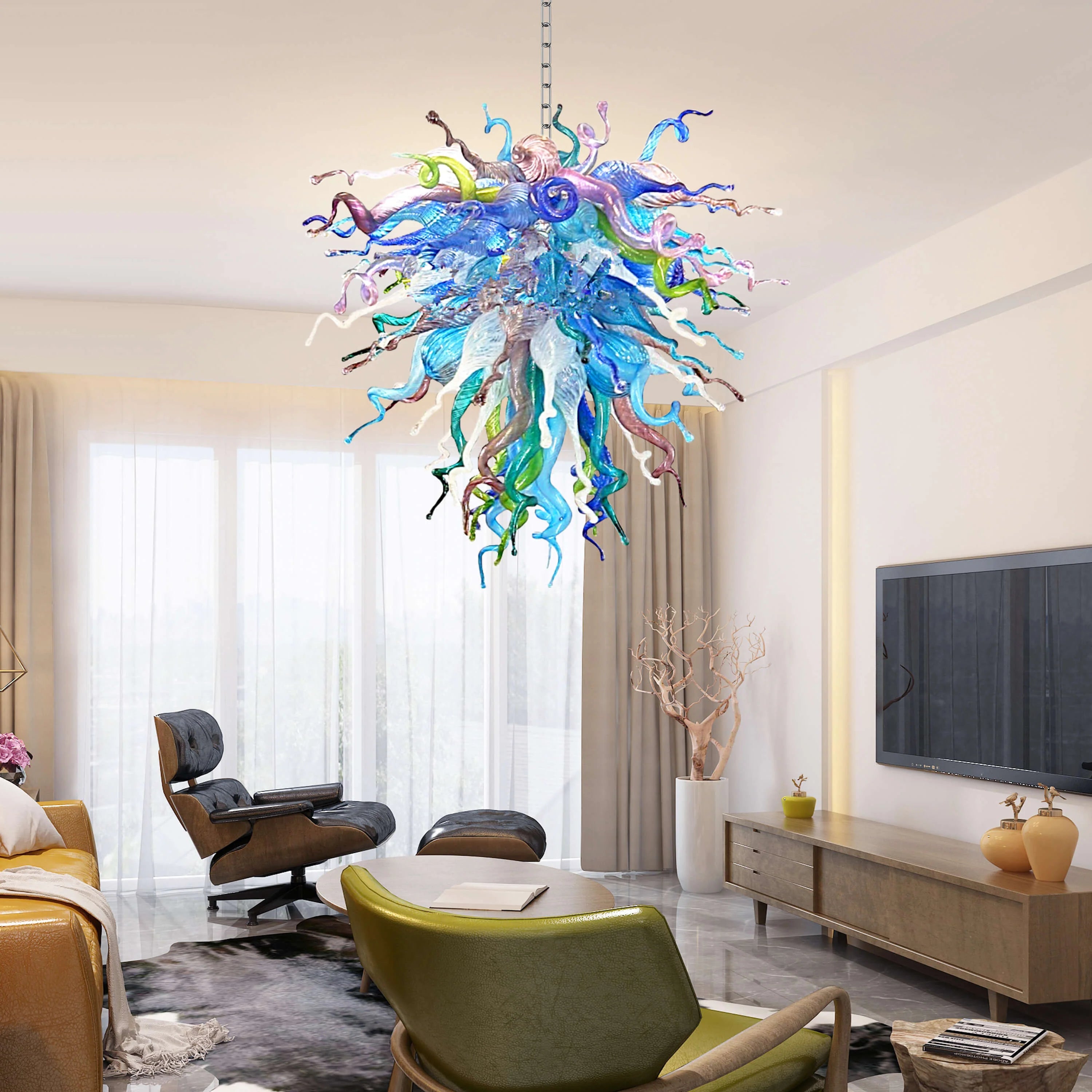 Style Blown Glass Chandelier Colorful Curly Glass