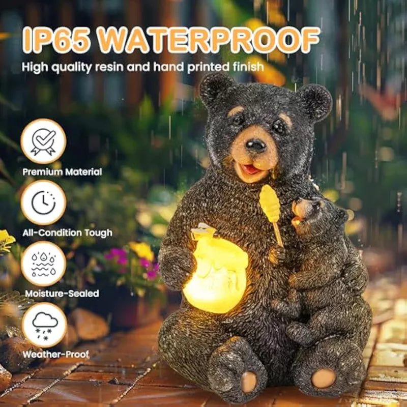 Solar Garden Statues Loving Bear Figurine Lights for Outside