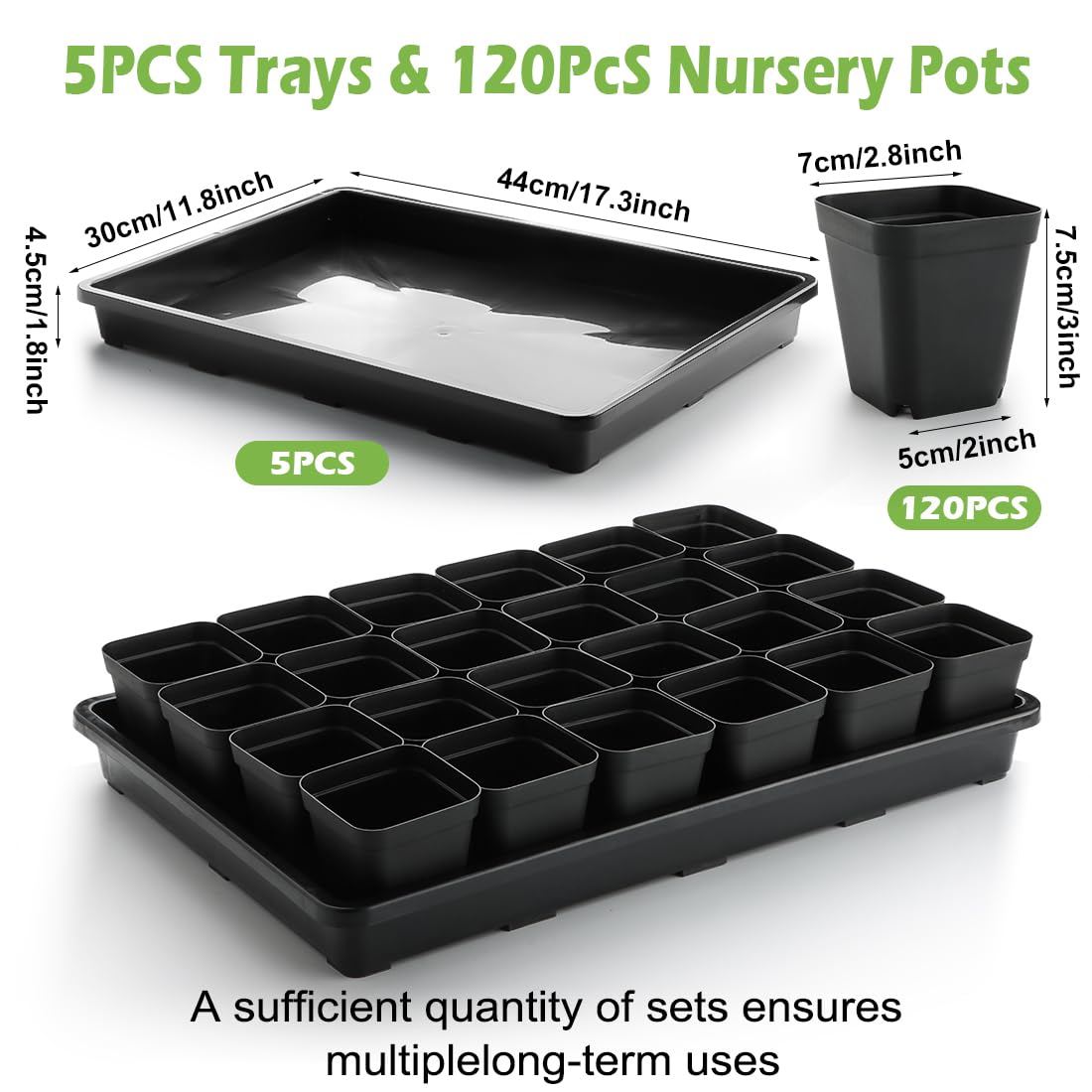 Nursery Pot Trays 5 Pack Plastic Flat Seed Starter Tray