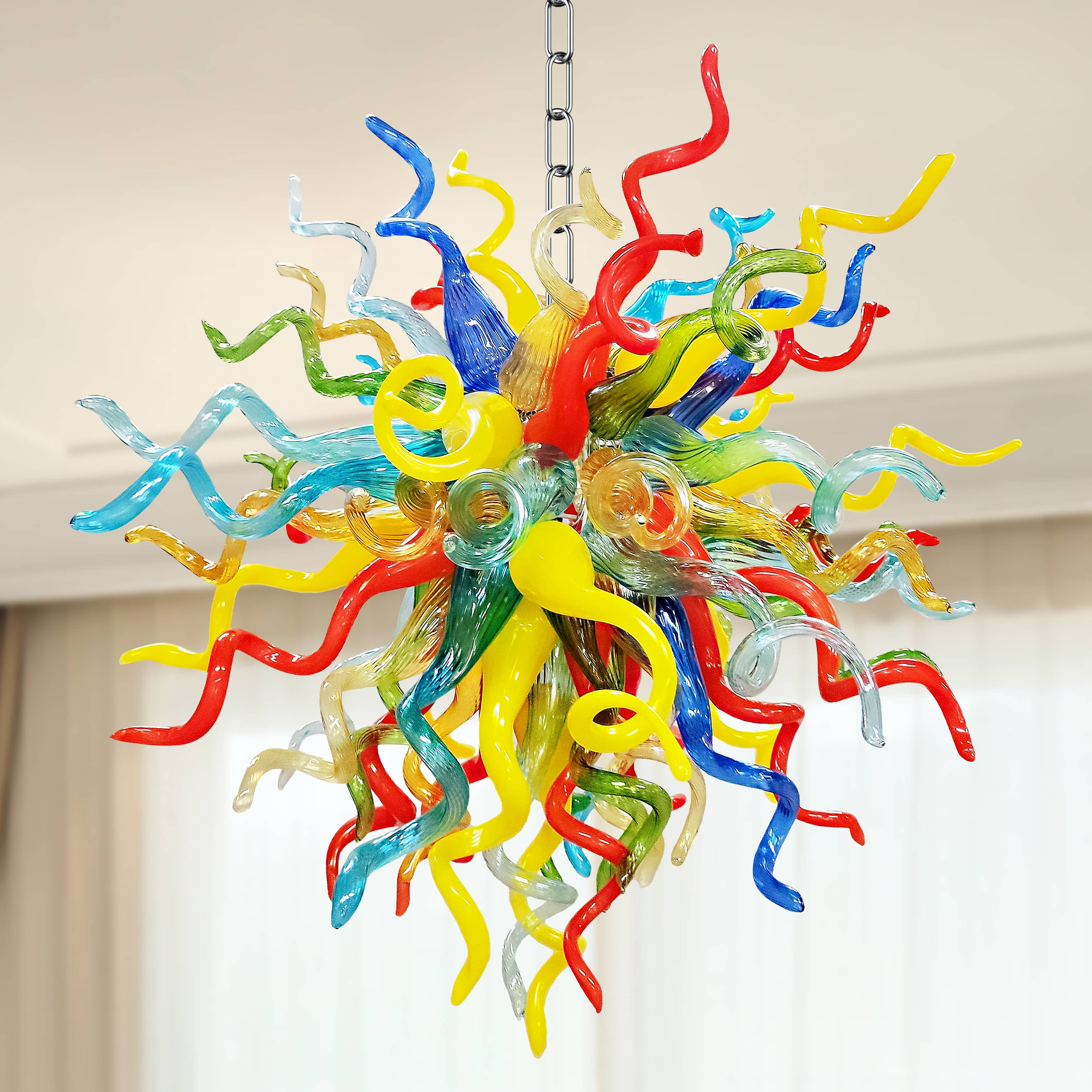 Chihuly Style Blown Glass Chandelier Multi-Color
