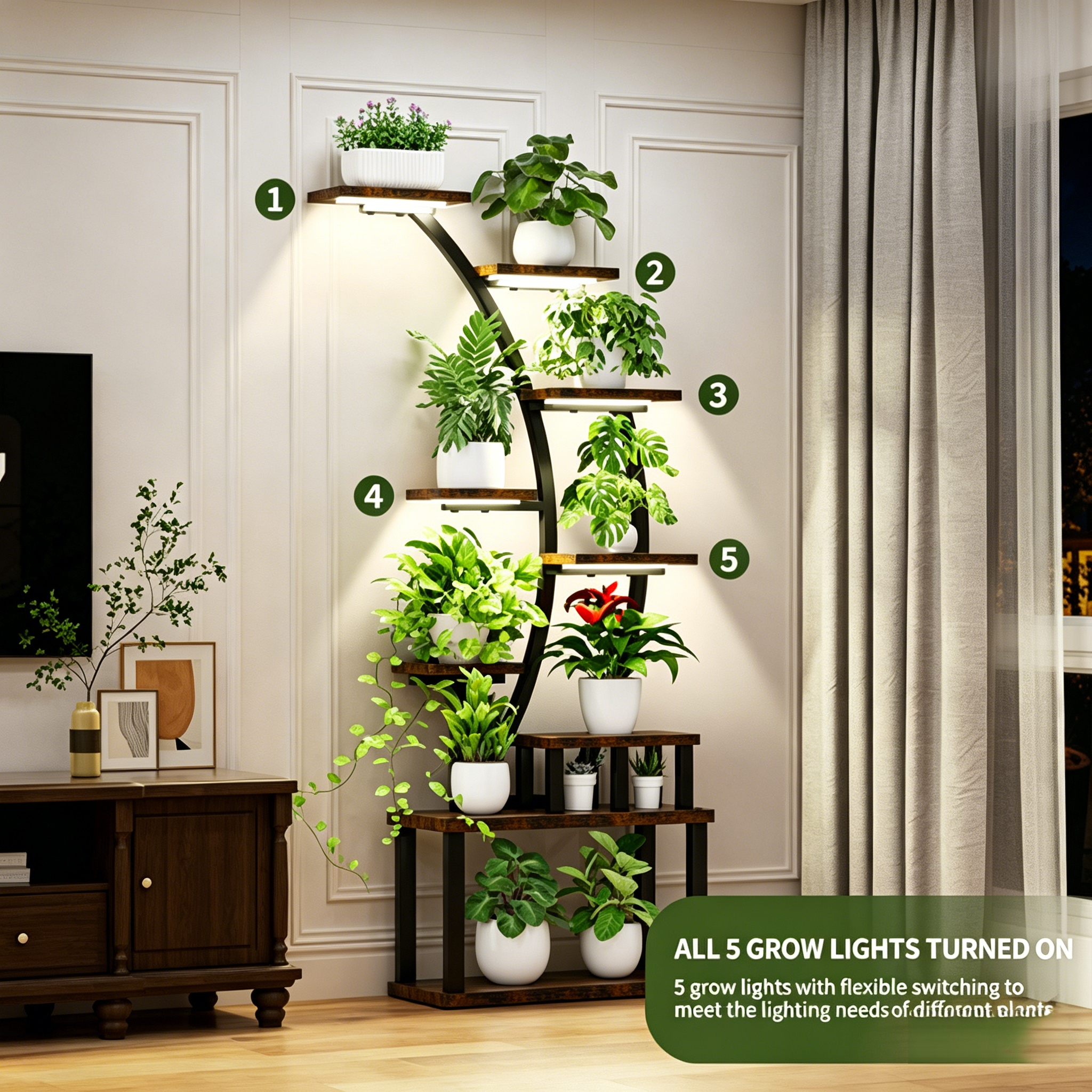 9-Tiered 63.6" Tall Plant Stand with 5 Grow Lights