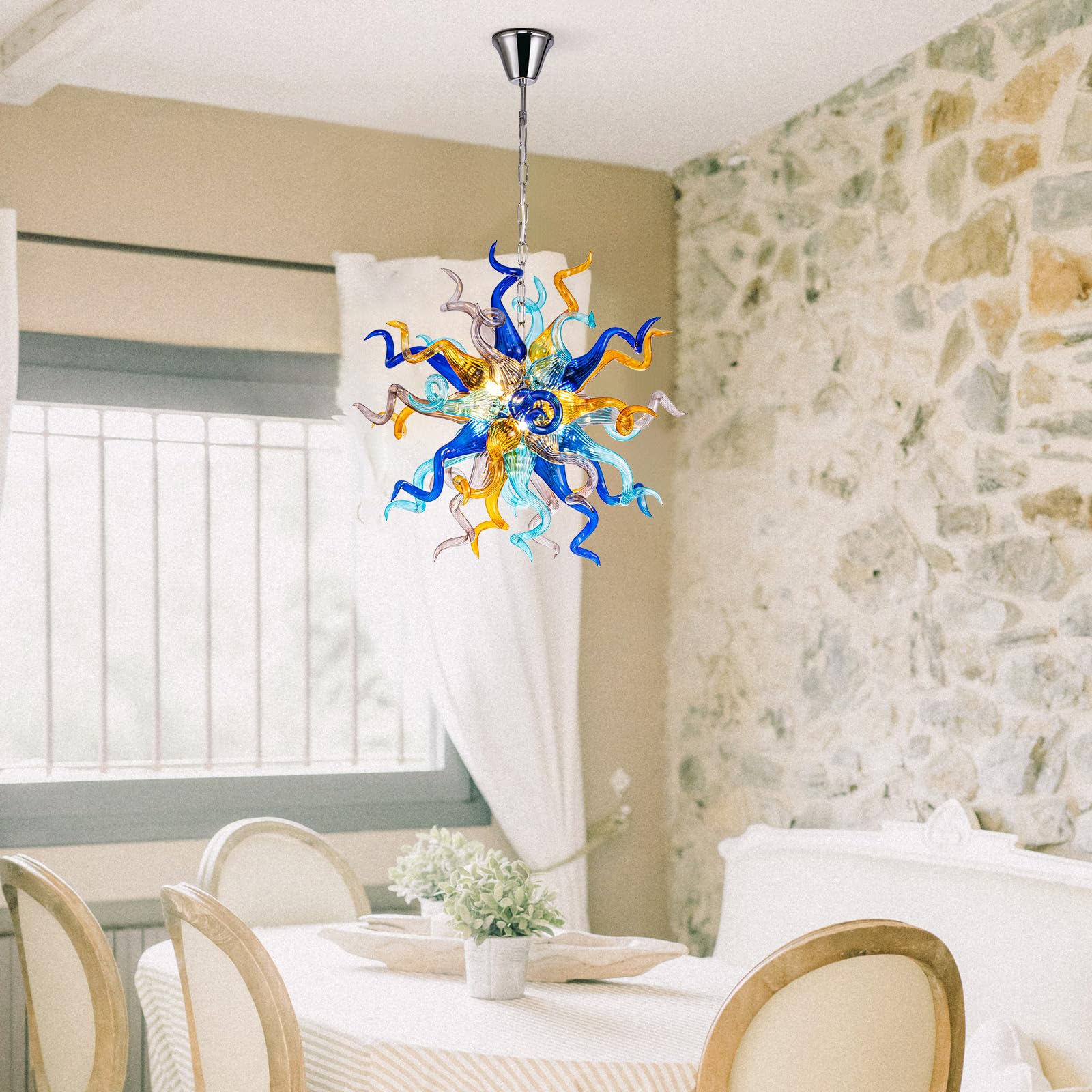 Sputnik Blown Glass Chandelier Multi-color Chihuly Style