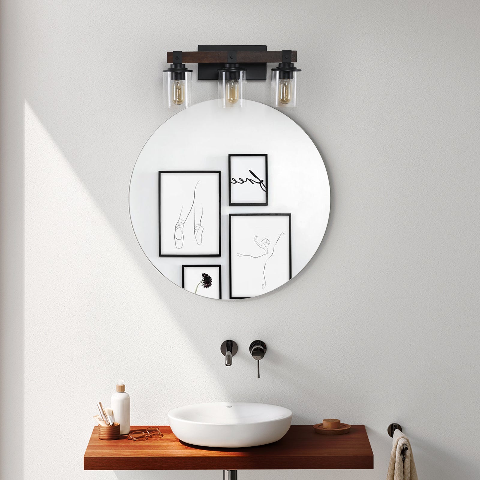 19" Rustic 3-Light Vanity Light Industrial Bathroom Wall Sconce
