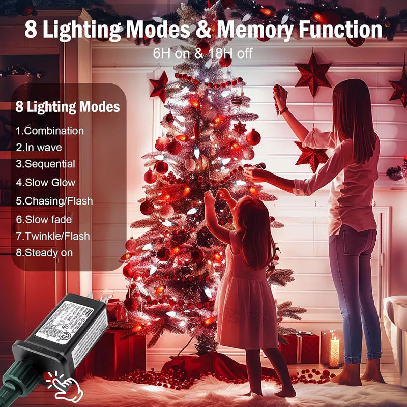 32ft 100 LED Outdoor String Lights with Timer and 8 Lighting Modes