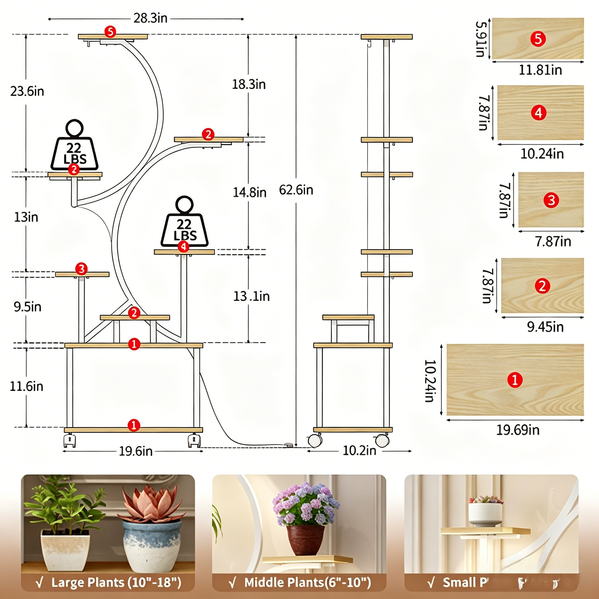 62" Tall 8-Tier Holder Plant Shelf Lighted Corner Plant Stands for Indoor Growing