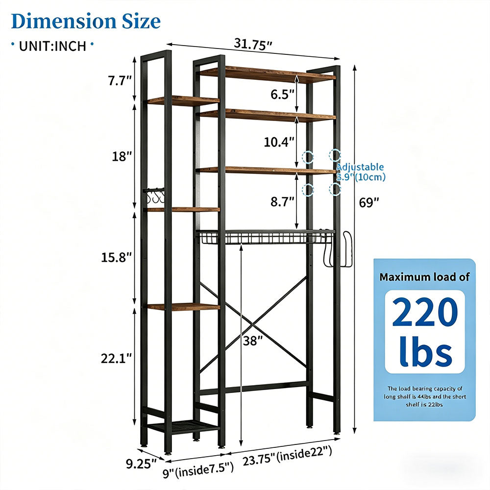 8-Tier Over The Toilet Storage with Side Rack